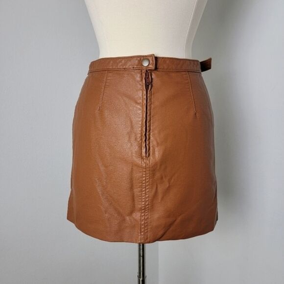 🍁 Free People Brown Midnight Magic Faux Leather Mini Skirt Size 6 - Picture 6 of 13